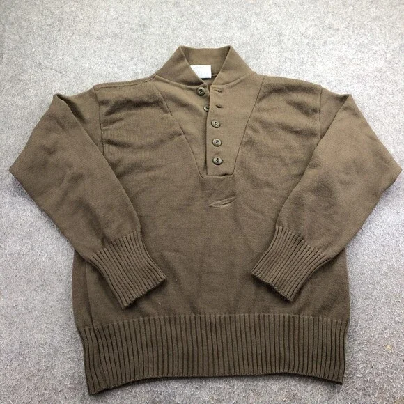Vintage DSCP Sweater Mens Large Green Henley High Neck Army Heavy Knit Military