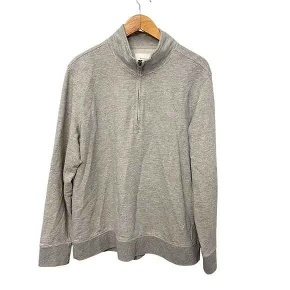 Billy Reid Sweatshirt Men’s XL Pullover Gray Herringbone 1/4 Zip Long Sleeve