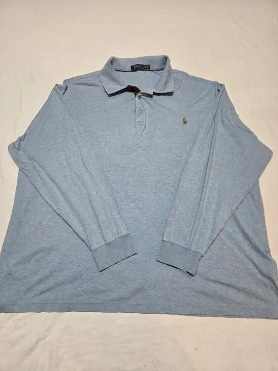 polo ralph lauren Mens Polo Long Sleeve Shirt 4XLT Light Blue Flesh Pony...