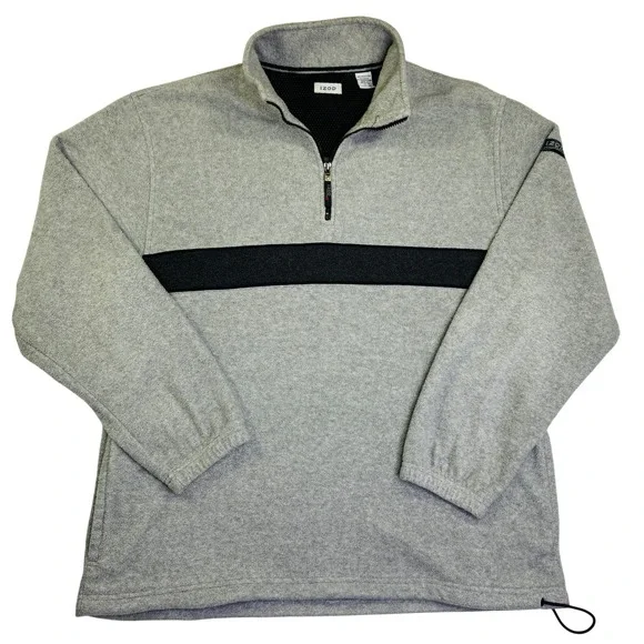 IZOD Performance Mens XL Fleece Quarter Zip Pullover Gray Black Stripe Mock Neck