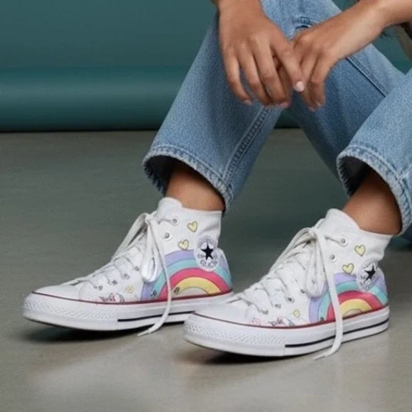 Girls Junior Converse Unicorn Rainbow CTAS Hi‎ Sneakers Style: 663994C Size US 2