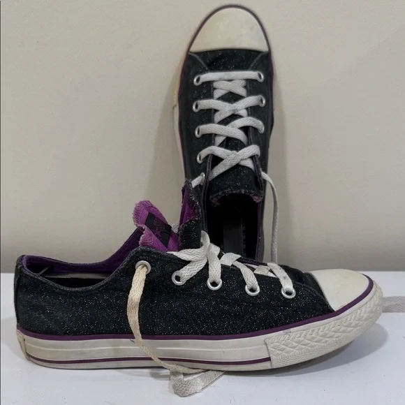Converse Kids Black Sparkle Sneakers with Double Tongue (sz 4)