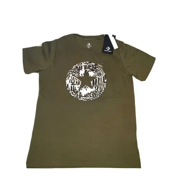 New Converse Girls Graphic Olive Green T-Shirts Size XS