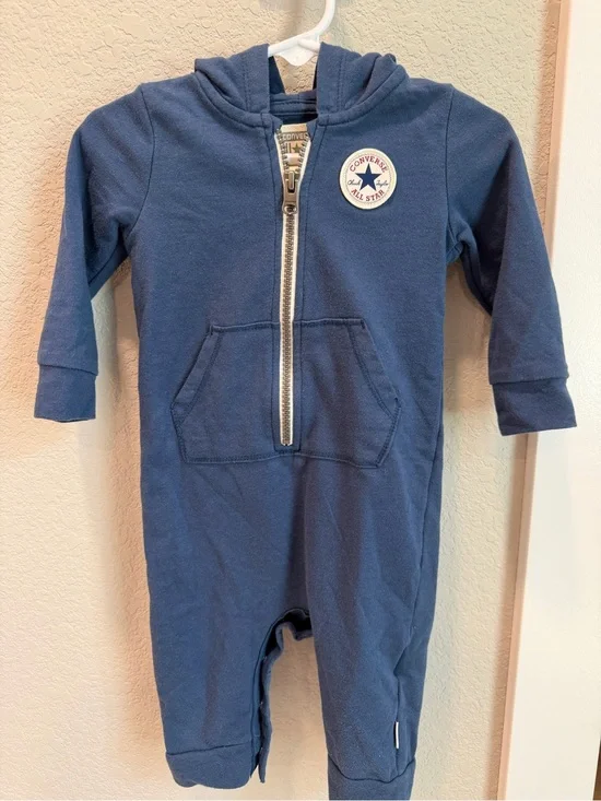 Converse Navy Blue Hooded Zip One-Piece Bodysuit for Kids