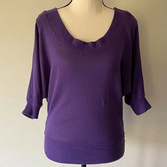 Women’s 3/4 Sleeve, Purple, POOF!-Brand, Scoop-Neck, Knit Sweater. Size Medium.