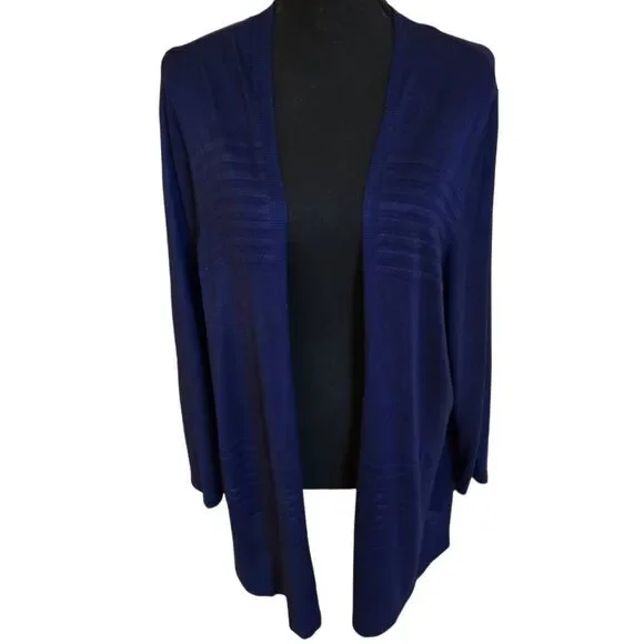 Liz Claiborne Woman Plus Size Open Front Lightweight Cardigan Navy Blue 1X