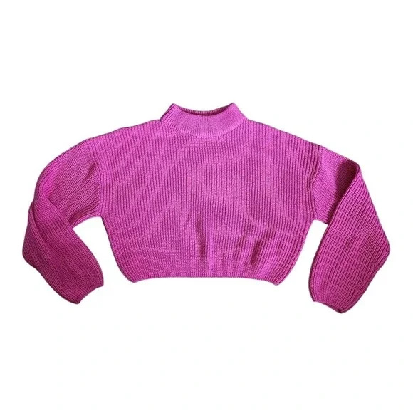 H&M Divided Hot Pink Cropped Mock Neck Ribbed‎ Knit Sweater Medium 109