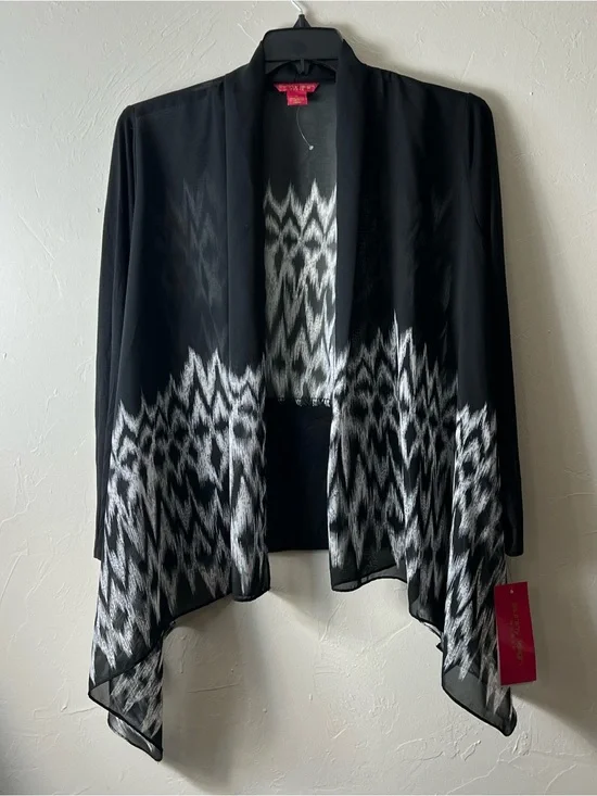 Sunny Leigh  Print Sheer Open Front Waterfall Cardigan Long Sleeve Size 1X