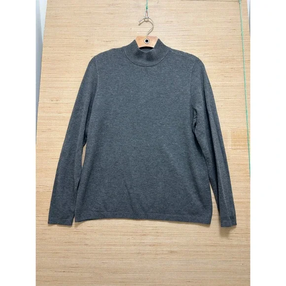 Chicos Mock Neck Sweater Womens Size 1 Medium Charcoal Gray Knit Long Sleeve Top