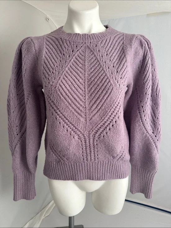 Anthropologie lavender scalloped collar puff sleeve sweater M