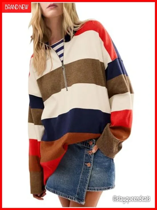 Oversized Half Zipper Turtleneck Sweater Long Sleeve S-2XL