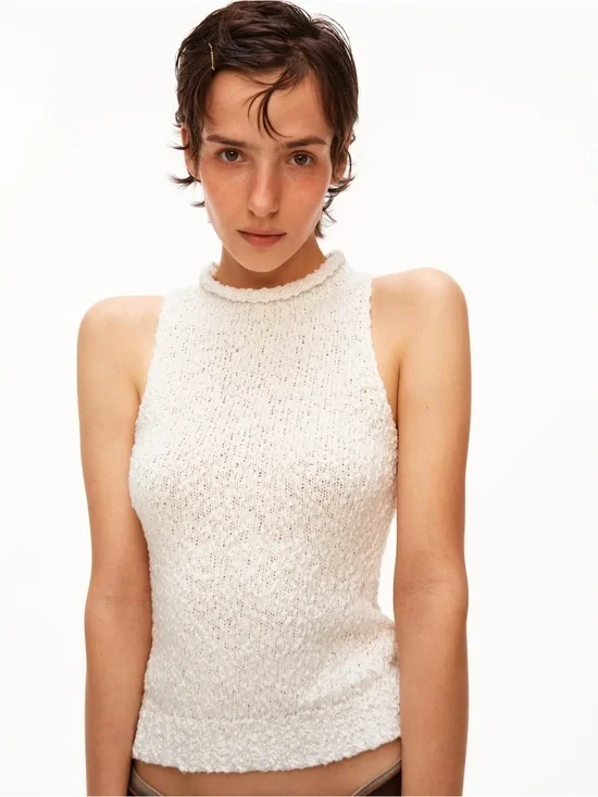 Cream Sleeveless Knit Mock-Neck top