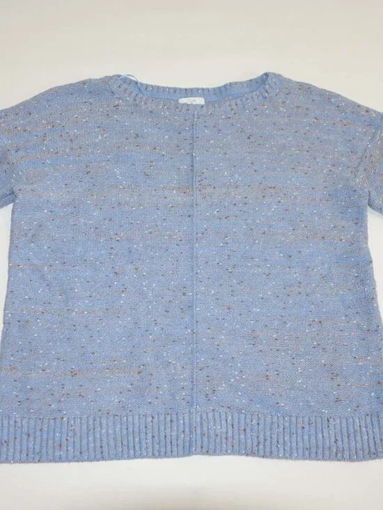 J. Jill Women's Crewneck Sweater Petite Size XS Speckled Blue Brown White Cotton