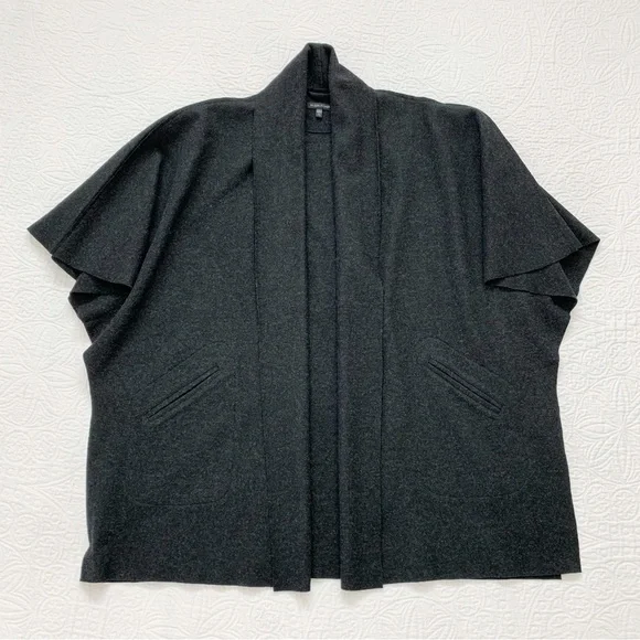 Eileen Fisher Wool-Blend Kimono Poncho‎ Cardigan Wrap Cape, Charcoal (M/L)