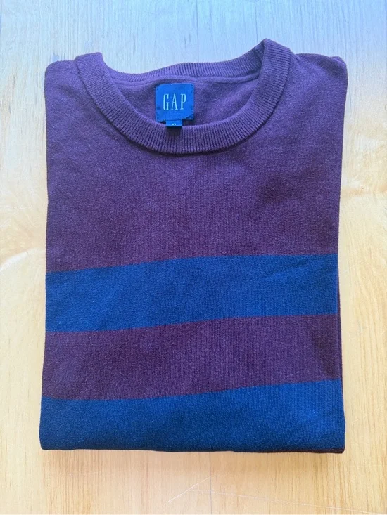 GAP Burgundy Navy Stripe Crewneck Sweater XL 100% Cotton Classic Men’s
