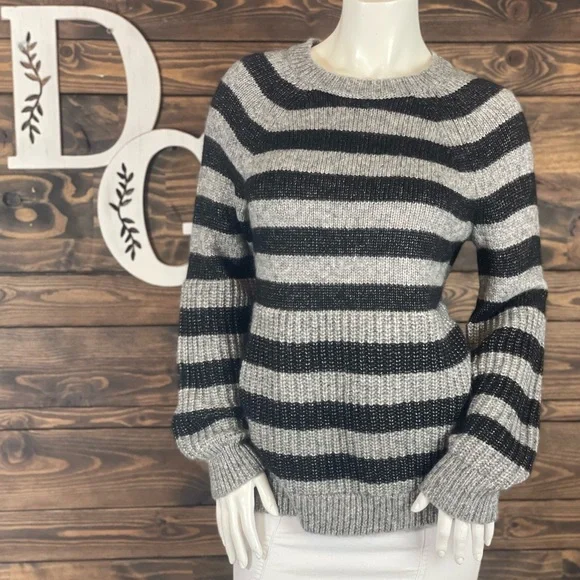 Banana Republic | Crew Neck Stripe Wool Blend Sweater Braided Cable‎ Knit Chunky
