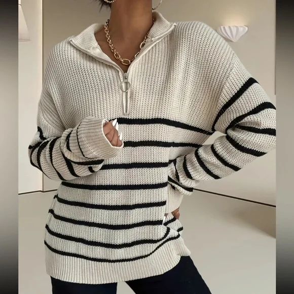 Women’s striped print half zipper sweater