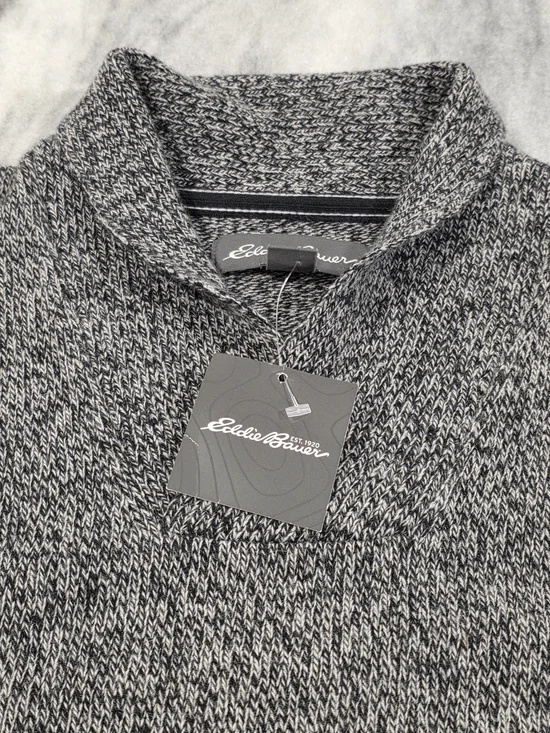 XL Men's Eddie Bauer Interlodge Sweater Shawl Collar Carbon Gray NWT $119