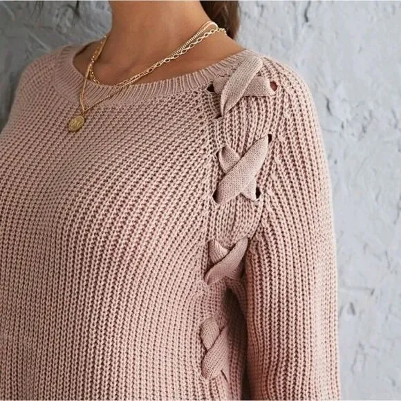 Lace Up Split Side Sweater