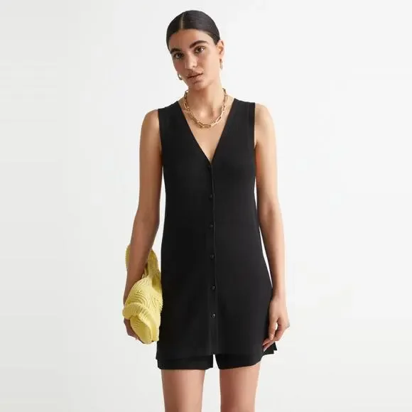 NEW & Other Stories Long Ribbed Knit Sweater Vest Top w/ Side Slits XS