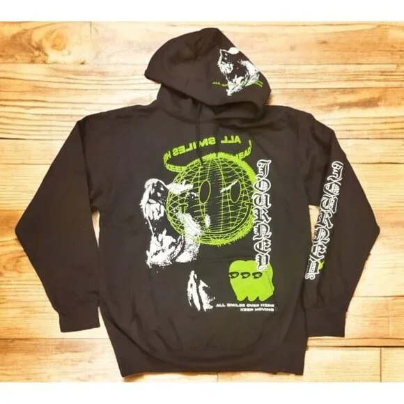Fashion‎ Nova Hoodie Women's Size Large Black Green All Smiles Over Here NWOT