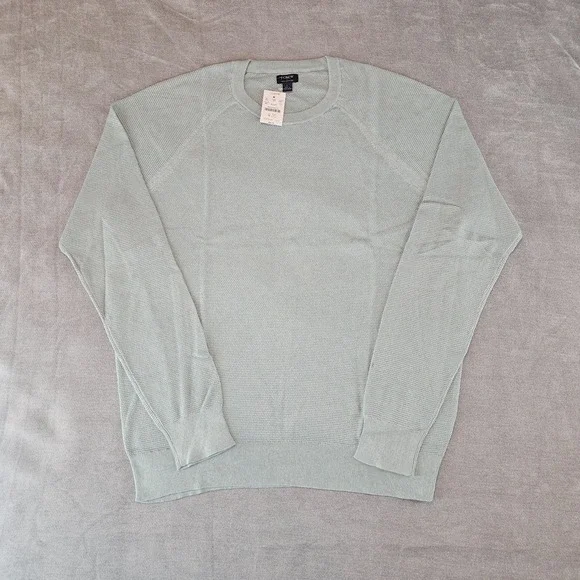 J.Crew Crewneck Sweater Men's Large Green 100% Cotton Textured Raglan L CD617
