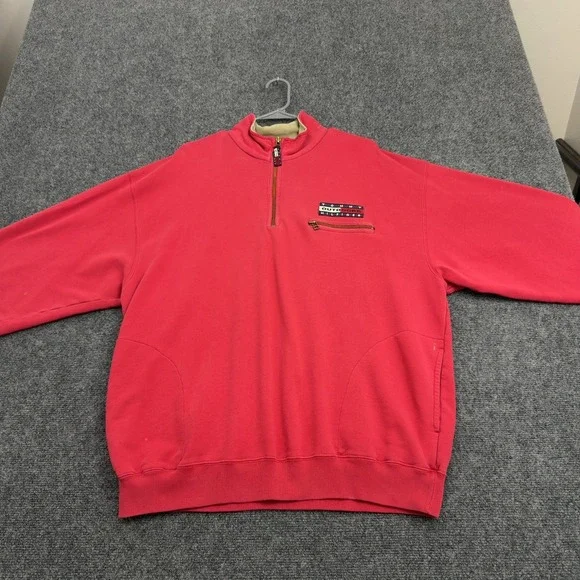 Vintage Tommy Hilfiger Sweatshirt Men L Red Cotton Quarter Zip Outdoors Gorpcore