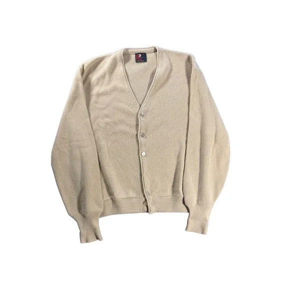 Vintage Arnold Palmer Robert Bruce Shaggy Cardigan Sweater Tan Beige Mens Medium
