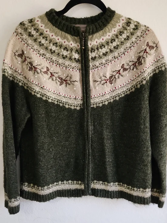 Vintage Croft & Barrow Fair Isle Silk Wool Blend Full Zip Cardigan M