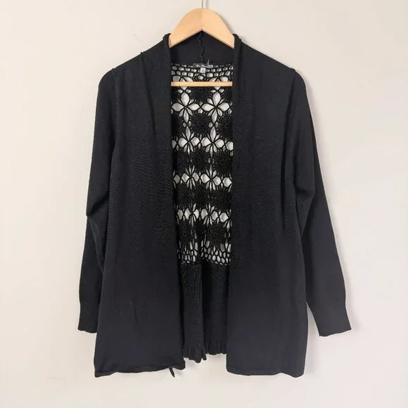 2/$30 Vila Milano Black Crochet Open Face Cardigan XL