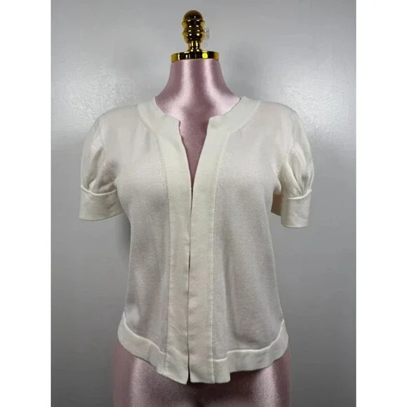 Banana Republic Ivory 100% Cotton Puff Sleeve Split Neck Knit Top Size M
