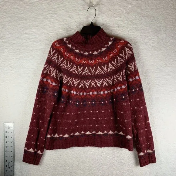 American Eagle Outfitters Fairisle Sweater Women's Medium‎ Red Wool Blend 7154