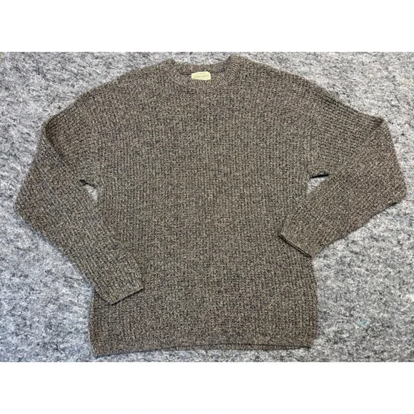 St Johns Bay Mens Large Tall Vintage Marled Knit Crewneck Sweater Brown Navy USA