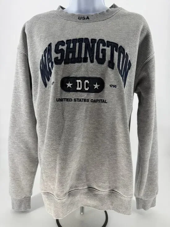 Washington DC Crewneck Sweatshirt Gray Fleece USA Souvenir Adult Medium