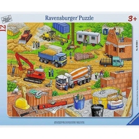 2 Ravensburger Frame Puzzles Kids Construction Truck Zoo 12 & 14 Pc 06058‎ 06052