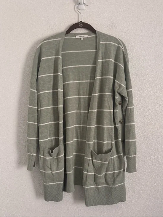 Madewell Women's Size XS Green Striped Marlton Side Button Cardigan Sweater
