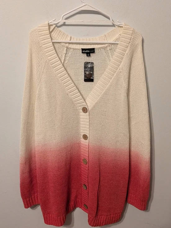 NWT Torrid Studio White & Red Ombre Open Knit Oversized Cardigan Size 2X