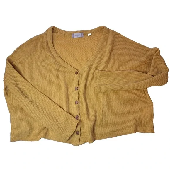 Altar'd State‎ Mustard Yellow Waffle Knit Open Front Cardigan Sweater Womens S