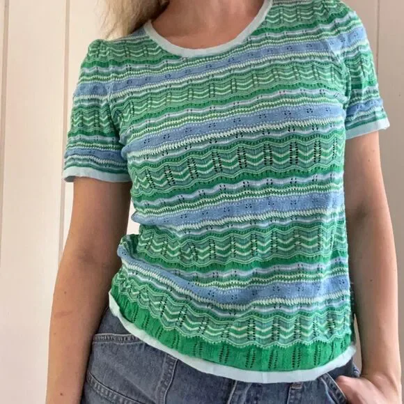 Talbots Coastal Grandma / Preppy Cotton Wavy Striped Knit Top - S