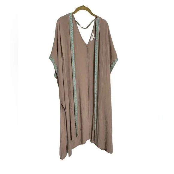 Umgee Light Tan Brown Embroidered Duster Cardigan S/M