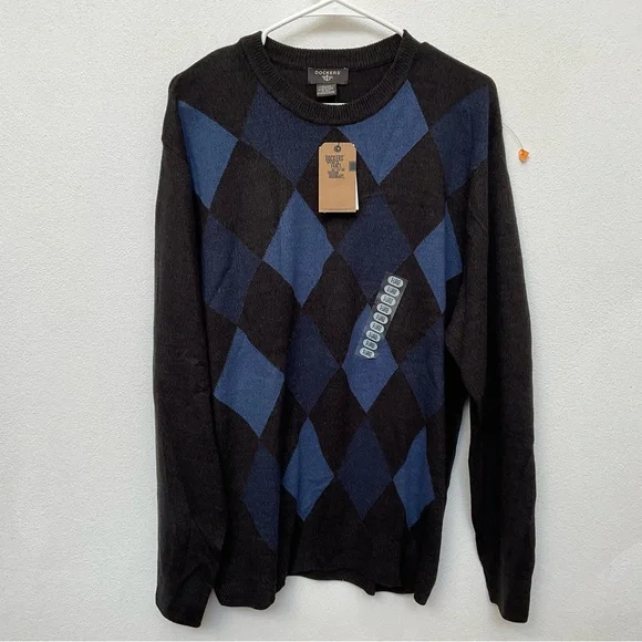 NWT Dockers Charcoal Grey, Blue Argyle Extra Soft Sweater Size XL Winter Warm