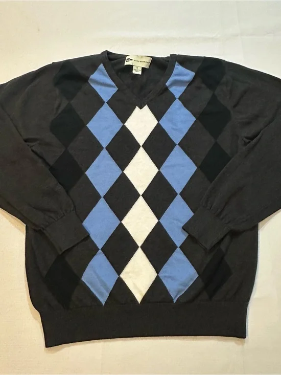 Wilke Rodriguez Black Blue Argyle Sweater M