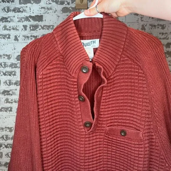 Duluth Trading Co. | men knitted burnt orange Henley sweater