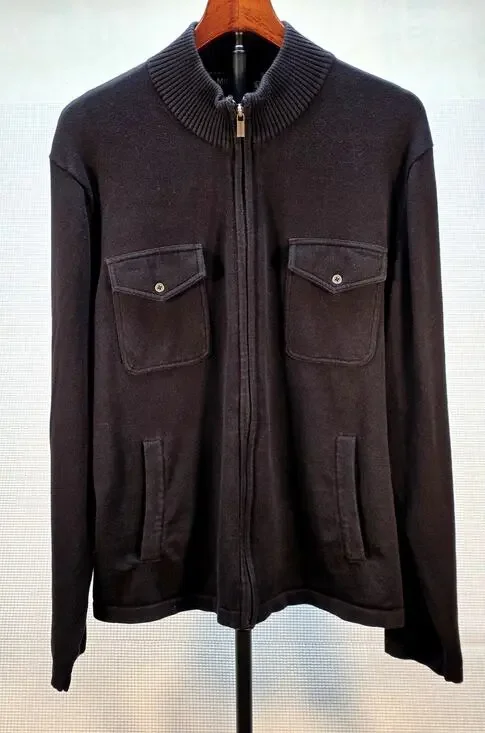 MICHAEL KORS Men's Full Zip Knit Cardigan Sweater Jacket Black 100% Cotton XL