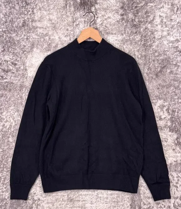 Everlane Sweater Large Mens Blue Cashmere Blend Mock Collar Long Sleeve Pullover