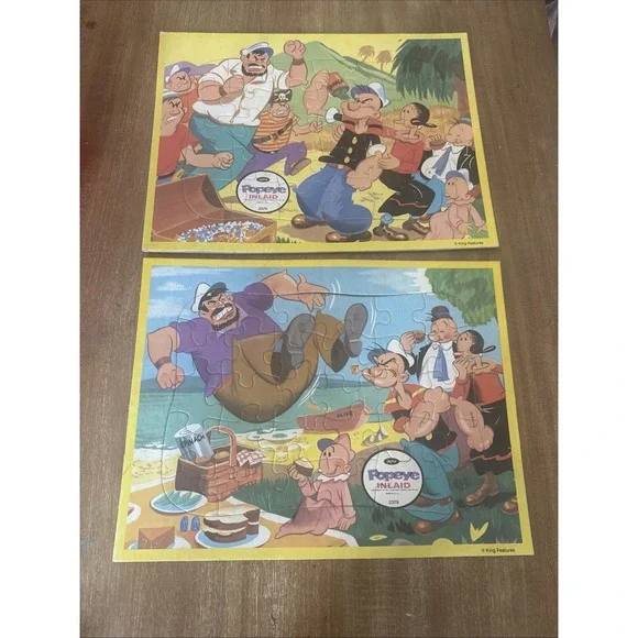 VINTAGE‎ Jaymar Frame Tray Puzzles Popeye Olive Cartoons Inlaid Set Of 2