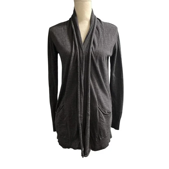 Wilfred Cardigan Italian Yarn 100% Wool Gray Open‎ Front Lightweight Size S Cozy