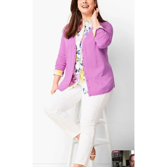 Talbots Girlfriend Cardigan Women's  Medium Raspberry Button‎ Front Chic Modern