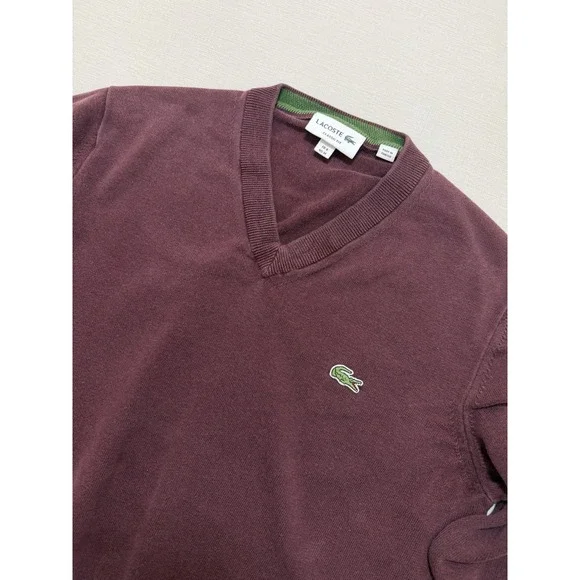 Lacoste Men's Size Medium 4 Cotton Jersey V-Neck Sweater Maroon