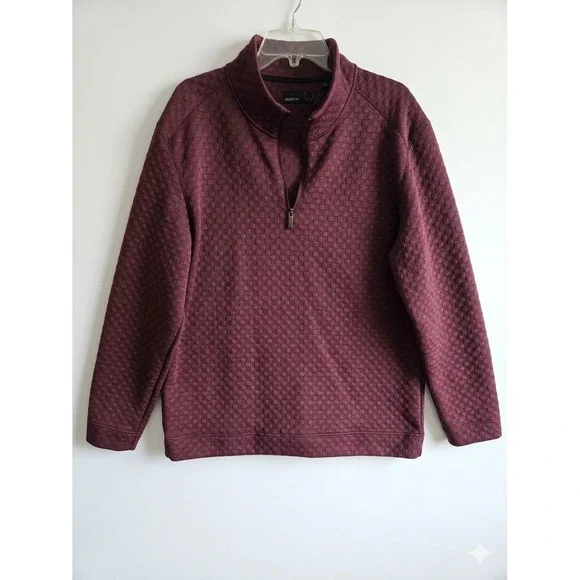 Quieti Mens XL Burgundy Textured Basketweave Quarter Zip Pullover Sweater